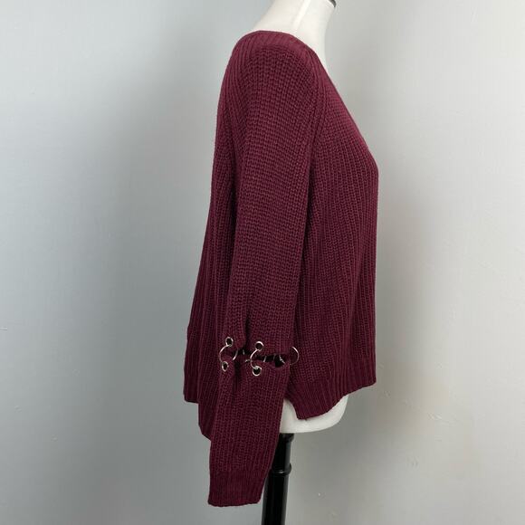 LF Seek the Label Burgundy Cutout Sleeve Chunky Knit Oversized Sweater Small - Picture 3 of 7